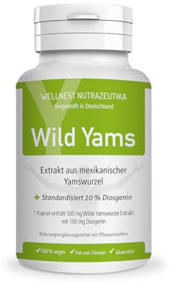 Wellnest Wilde Yamswurzel Kapseln 1er Pack (120 Stück á 500 mg) – mit 20 % Diosgenin, vegan, naturrein, aus mexikanischer Yams Wurzel