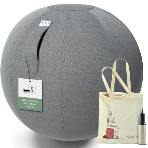 VLUV® BOL SOVA Sitzball Büro ergonomisch - Gymnastikball mit waschbarem Stoffbezug, atmungsaktiv, Tragegriff und Wegrollschutz - für Schwangerschaft und Home Office - Grau - 60cm bis 65cm