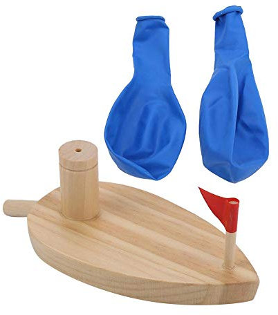 Holzboot Badespielzeug, Ballon Angetrieben Holzboot Spielzeug für Wasser Spielen, Schwimmen, Badewanne, Badezelt, Schwimmbecken für Babys, Kleinkinder und Kinder