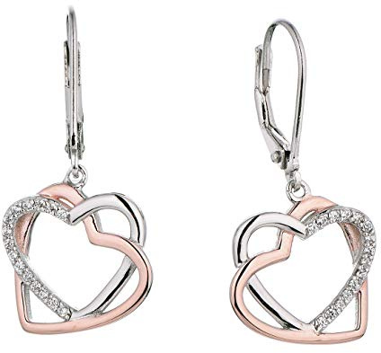 JO WISDOM Damen Ohrhänger Herz Silber 925, Ohrringe Hängende Schmuck für Frauen in zweifarbigem Roségold und Weißgold überzogen,Schmuck für Frauen