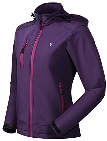 Little Donkey Andy Women’s Softshell Jacket, Ski Snowboarding Jacket with Removable Hood, Fleece Lined Festival Fuchsia S