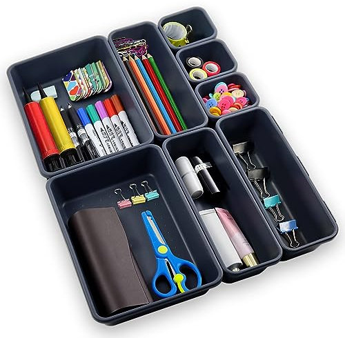 TaimeiMao Organizer Cassetti, 8 Pezzi Organizer Divisori Cassetti,Divisori Contenitori in Plastica Impilabili per Bagno, Trucco,Scrivania,Cucina
