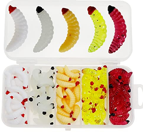 125pcs Soft Plastic Lures Maggot Worm Artificial Bait For Trout Salmon Perch Fly Fishing Insect Lures