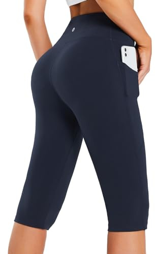 baleaf Knälängd, korta leggings, dam, yogabyxor, korta, hög midja, yoga, cykelleggings, sport, sommar, med fickor