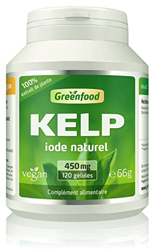 Greenfood Kelp, 450 mg, 120 gélules - pour source naturelle d'iode et la production normale d'hormones thyroïdiennes et à une fonction thyroïdienne normale. Vegan.