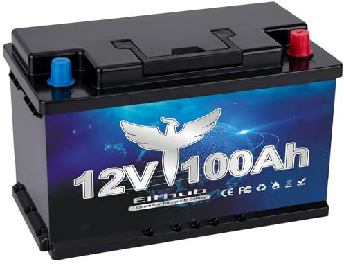 Elfhub Lifepo4 12V 100Ah Batterie über 8000 Mal Tiefzyklus Lithium Akku 1280W Abschaltschutz bei Niedriger Temperatur für Wohnmobil, Camping, Boot, Solare Heimanlagen