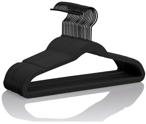 MIZGI Kids Velvet Hangers,Non-Slip Big Kids Hangers,14 Inch Hangers for Youth,Teen Clothes,Pack of 50（Black/Black）
