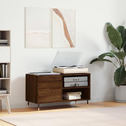ShGaxin Skivskåp brun teknisk trä ek 85 x 38 x 48 cm, CD-hylla, skivspelare, skivskåp, vinylskåp, skivskåp, skivskåp, skivspelarskåp - 831699
