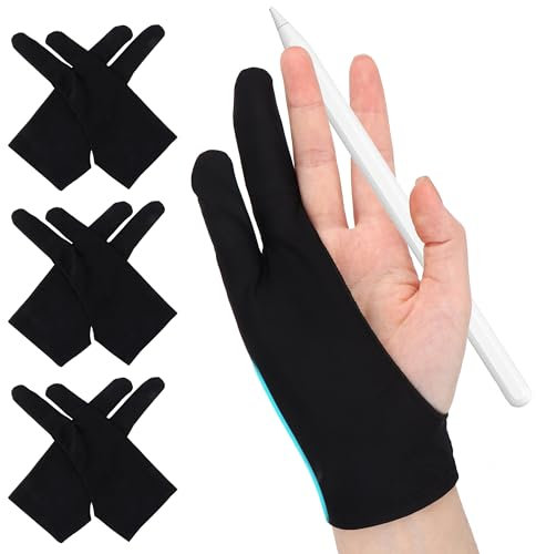 YiliYa 6 Stück Drawing Glove,Zeichnen Künstler Handschuh für Grafiktablett Artist Glove Elastisch Antifouling-Handschuh für Rechts und Links Digitale Zeichenhandschuhe Schwarz(M×4,L×2)