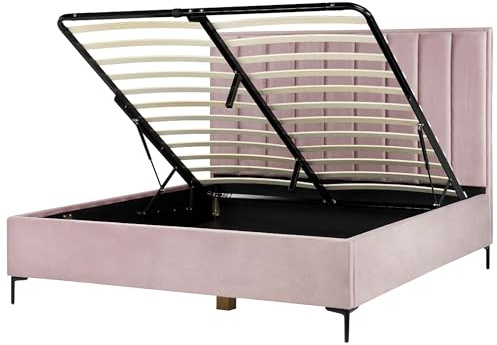 Letto Matrimoniale con Contenitore in Velluto 180 x 200 cm Rosa