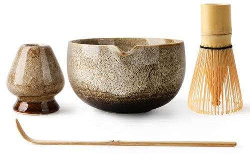 EOIMS Japanisches Matcha-Teeset, Matcha-Schale mit Ausguss, inklusive handgefertigtem Keramik-Besenhalter, Matcha-Besen und -Löffel, perfektes Matcha-Set für die traditionelle Teezeremonie