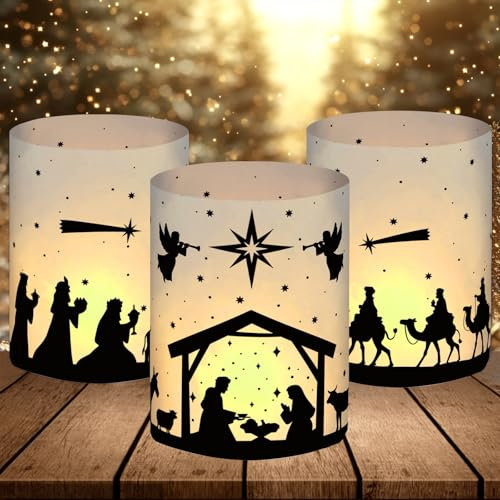 12 portavelas decorativas para mesa, decoración cristiana, regalos cristianos, decoración de Belén, minivelas de té, decoración para interior y exterior