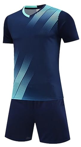 Barn pojkar fotbollskit barn fotboll Jersery set gym shorts och t-shirt set sportkläder för barn ålder 5-13 år, Marinblå 02, 5-6 Years