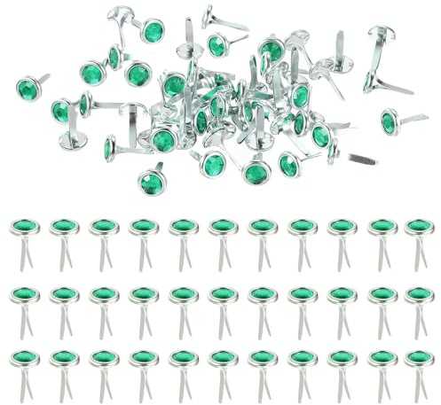 PATIKIL Paper Fasteners, 250 Pcs Mini Metal Rhinestone Round Head Fastener Split Pins for Craft Art Scrapbooking DIY Pins Supplies, Green 0.5x0.3