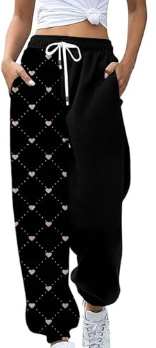 Pantalon de Jogging pour Femme Pantalon Imprimé de Jolis Motifs Taille Haute Pantalon de Sport Pantalon Confortable avec Poches Pantalon Detente Femme Pantalon Fluide Multicolores (H-12-Black, M)