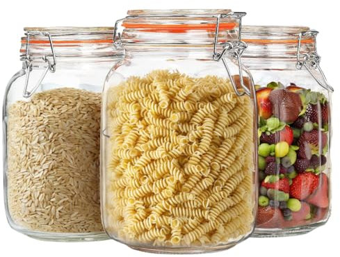 Trendi Tableware Glass Jars with Airtight Metal Clip Lid | 750ml/26.4oz | Medium Kitchen Storage Container | Round Preserving Jar for Pickling, Chutney, Jam, Coffee (3)