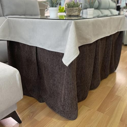Ropa Chenilla de Mesa Camilla Rectangular (Chocolate) con 8 Pliegues - Incluye tapete Antimanchas Liso - Varias medidas - Falda Mesa Camilla, Enaguillas, Ropa Chenilla (110 x 70 cm (72 cm de Alto))
