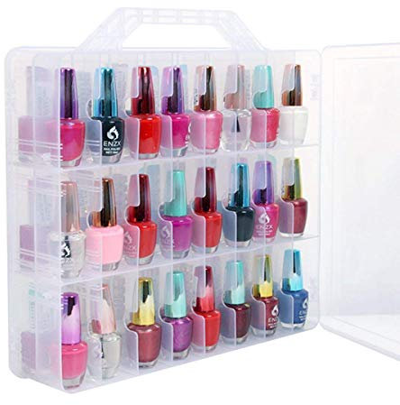 Surluoen Support Organisateur Vernis À Ongles, Portable Universel Clair Double Face Organisateur et Boîte de Rangement de Filetage Pour 48 Bouteilles Ajustable Diviseurs Espace Épargnant
