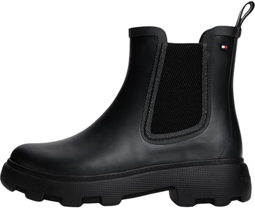 Tommy Hilfiger Damen Low Boot Stiefel Flag Ankle Warm Lining Regenstiefel, Schwarz (Black), 41