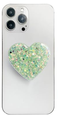 AOWVUTS Agarres para Teléfono Corazón Retráctil Agarre Amor Corazón de Lentejuelas Soporte Expandibles Base Phone Soporte Smartphone Accesorio para Inteligentes Móviles Tabletas Teléfonos (Verde)