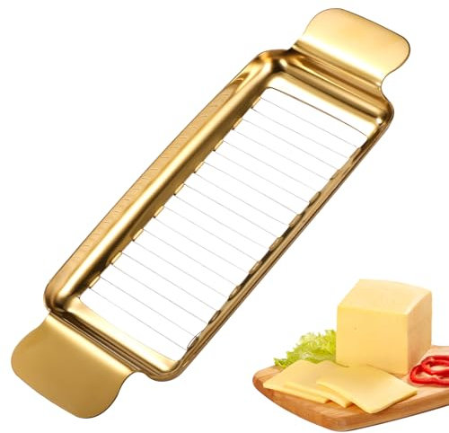 Lyreh Cortador de Mantequilla y Queso, Cortador Ergonómico de Acero Inoxidable con Agarre Portátil Herramienta para Cortar Porciones para Mantequilla Queso Frutas (Dorado)