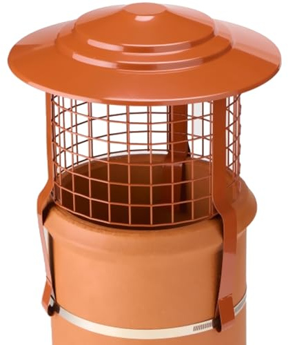 Reeds Chimney Pot Bird Guard 200–250mm Terracotta – Chimney Cowl Cover with Adjustable Strap – Prevents Birds & Rain Entry – Model 19-02010102