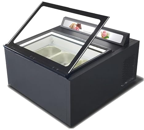 Kolice Commercial Tabletop Ice Cream Showcase Freezer, Desktop Ice Cream Dipping Cabinet, Countertop ice cream display showcase freezer, Auto Defrost, Anti-Fog Glass, LED light included, Black