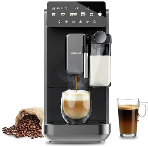Cecotec Cremmaet lång mjölk superautomatisk kaffemaskin. 19bar, termoblock, 7 drycker, sprayflaska, 5 slipnivåer, vattentank 2L, 240 ml mjölk och 280 g kaffe, avkalkning
