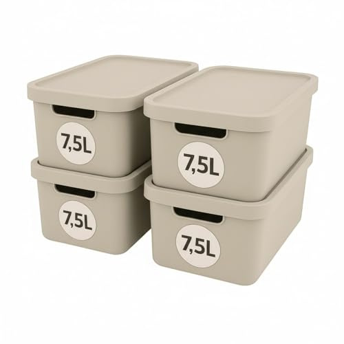 Plastard Aufbewahrungsbox mit Deckel 4er-Set 7,5 Liter in Beige