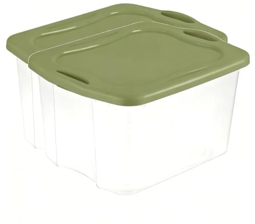 (2 pack) 70 Quart Heavy-Duty Plastic Storage Bin with Full-Grip Handles and Lids,Green Clear Stackable Storage Bins for Hoilday Decor|Garage Organization