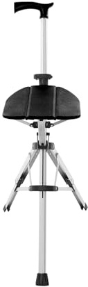 Bastón con asiento, bastón plegable con asiento, altura ajustable 33-68 cm, capacidad de carga de 264 libras, ligero y estable, para personas mayores y exteriores (negro)