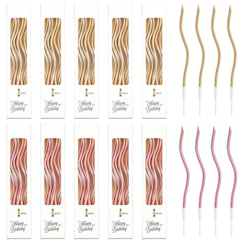 60 Pcs Candeline Compleanno a Spirale, Lunghezza 14.8 cm - Candele a Spirale di Compleanno Lunga E Sottile per Torte Lunga Compleanno Matrimoni Eventi(Oro, Rosa Oro)