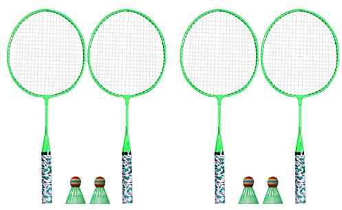 Reeatel Juego de 4 raquetas de bádminton para niños, juego de raquetas de bádminton con 4 pelotas para jugadores de interior y exterior, color verde