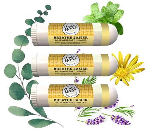 Wild Essentials 3 Pack of Breathe Easier Aromatherapy Nasal Inhalers Made with 100% Natural, Premium Grade Essential Oils, Allergies, Sinus, Clearing