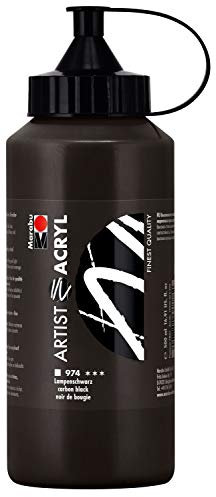 Marabu 12200075974 - Artist Acryl, Lampenschwarz 500 ml, feine Acrylfarbe in Künstlerqualität, auf Wasserbasis, pastose Konsistenz, hoch pigmentiert, sehr gute Brillanz und Deckkraft
