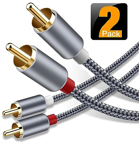 RCA Cable, Goalfish 2RCA Male to 2RCA Male Stereo Audio Cables【2-Pack/4ft, Hi-Fi Sound, Shielded】Braided RCA Stereo Cable for Home Theater, HDTV, Amplifiers, Hi-Fi Systems, Car Audio, Speakers (Grey)