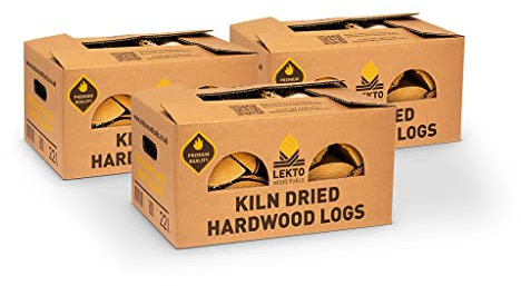 Lekto Woodfuels Kiln Dried Birch Firewood, 3 Boxes | 26 KG, Hardwood For Open Fires, Wood Burner, Fire Pits & Pizza Ovens | Chunky & Sweet Aroma | Eco Friendly Packaging | Less than 15% Moisture