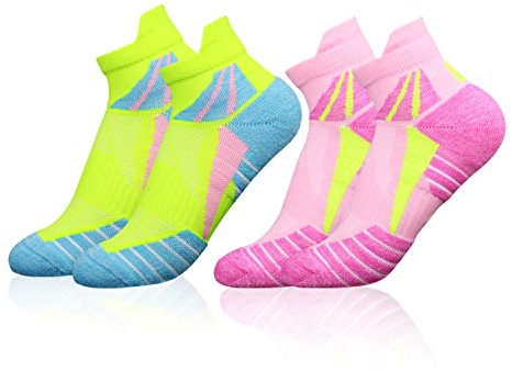 VFAMAN Running Socks for Women, Anti-Blister & Sweat-Wicking, Trainer, Light Weight, Athletic Size UK 4-7 (2 Pairs,Blue,Red,)