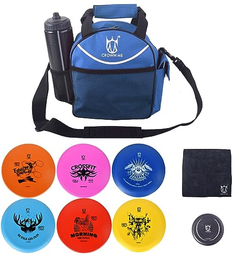 CROWN ME Disc Golf Set with 6 Discs and Mini Disc and Starter Disc Golf Bag