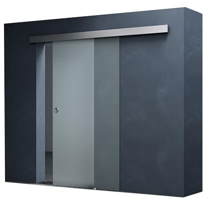 Mai & Mai Porta Scorrevole in Vetro 102,5x215cm, Porta Scorrevole Interna in Vetro Satinato 8mm con Binario e Maniglia Rotonda per Bagno Cucina Studio Ufficio, Amalfi TS12H-1025
