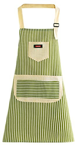 FAIRYGATE Cotton Baking Aprons Plus Size Chef Apron, Green Apron with Pockets for Cooking, Grilling, BBQ, Work, Professional Apron for Waiter Artist Hairdresser (Large Size) A1715