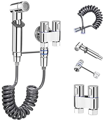 Kit Douchette Wc,Douchette Toilette,Noyau en Laiton,Avec Robinet D'Arret,Flexible,Support,Ensemble de Bidet de Salle de bain/Wc,pour L'hygiène Personnelle,les Toilettes Propres Chromé