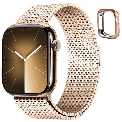 Fullmosa Kompatibel mit Apple Watch Armband 44mm 45mm 42mm Herren Damen, Magnet Einstellbar Milanaise Armbänder für iWatch SE Series 9 8 7 6 5 4 3 2 1, Roségold