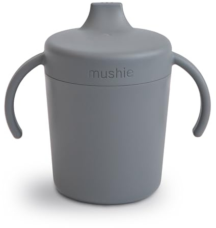 Mushie Trainer Sippy Cup | Tillverkad i Danmark | Läckagesäkert vridbart lock och handtag | 6 månader + (smoke)
