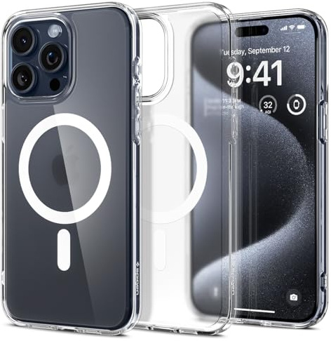 Spigen für iPhone 15 Pro Ultra Hybrid Frost MagFit Hülle [Anti-Yellowing] Case Handyhülle Transparent Dünn Slim Kompatibel mit MagSafe -Clear