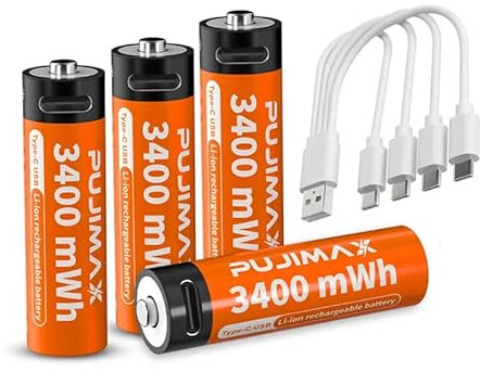 Rechargeable Battery 1.5V Li-Ion AA Lithium Battery via Type C USB | AA Batteries Charger | High-Capacity 3400mWh Fast Charging Eco-Friendly | Durable | Portable | Reliable Power