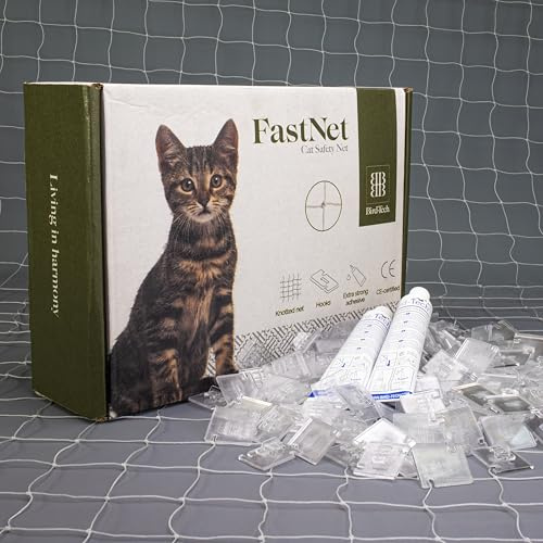 Bird-Tech TM Filet Balcon pour Les Chats et Les Oiseaux Couleur Transparent + 100 Crochets Fixations + 2 Silicone Transparent 80ml. (8X3 MTS)