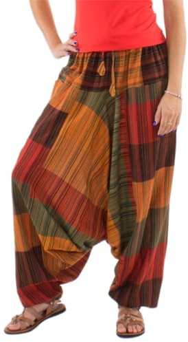 Coline Pantalones Harem para Mujer, Algodón con Estampado de Parches de Rayas Multicolor