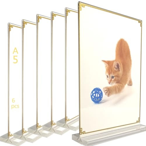 Ashoaza Tischaufsteller A5 Gold Aufsteller, 6 Stück T-Ständer Aufsteller, Acryl Menükartenhalter Werbeaufsteller, Transparente Acryl Aufsteller A5 für Tisch, Büro, Restaurants