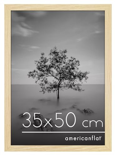 Americanflat Cadre Photo 35x50 cm Chêne Naturel - Cadre 50x35 cm en Bois MDF avec Plexi Poli et Matériel de Suspension - Suspension Horizontale ou Verticale